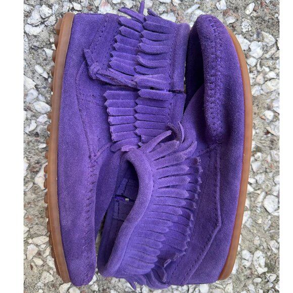 Minnetonka Kids Fringe Moccasin Boots Purple Suede Size 4 - Picture 5 of 9